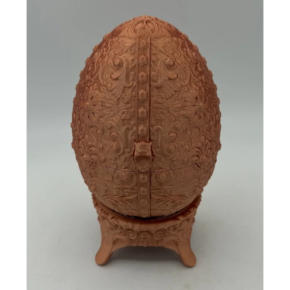 Egg Trinket Candy Container Sovereign Shell With Stand Faberge Like Decor Copper